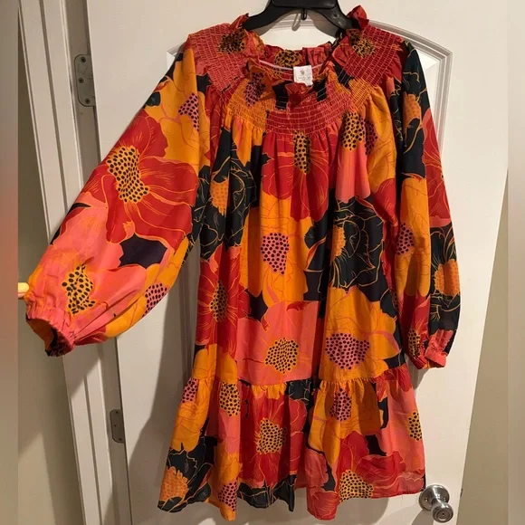 J. Marie Floral Dress - Red and Orange - Picture 2 of 6